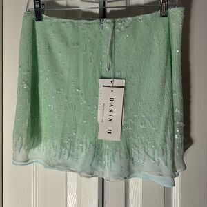 Basix II Light Green Sequin Mini Skirt